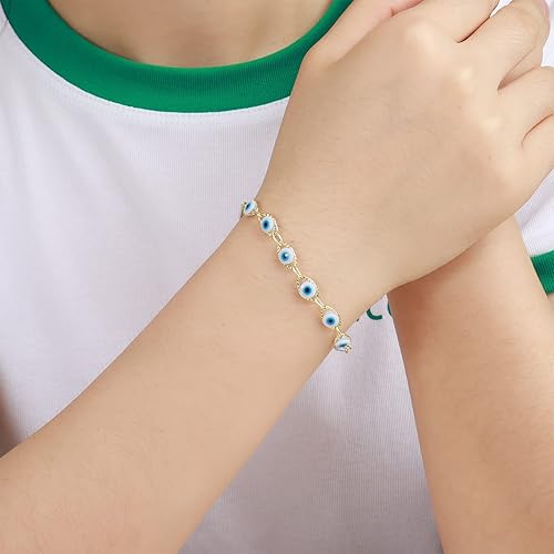 Miniatura 4 de HUASAI Pulsera de mal de ojo para mujer, delicada pulsera de ojo de la suerte chapada en oro de 14 quilates, bonita pulsera de cuentas para niñas
