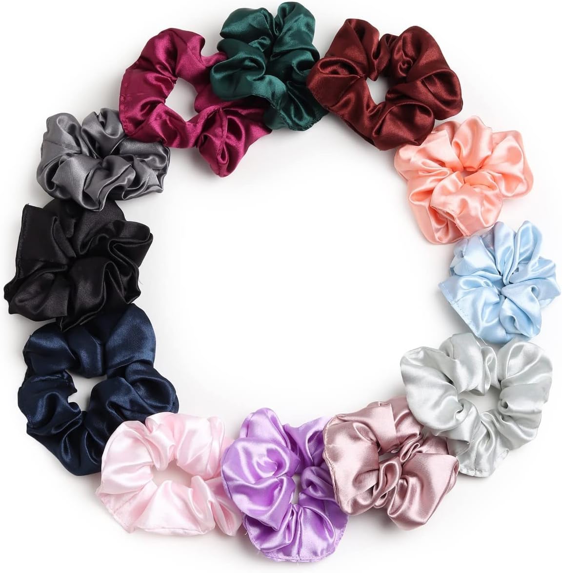 MANKI FASHION Multicolour Scrunchies,Satin, Cotton Elastic Hair Bands for Women, Anti-Hair-Breakage, Hair Ties, Best Gift for Sister, Friend, Mom | Classic Shades -12 Pieces