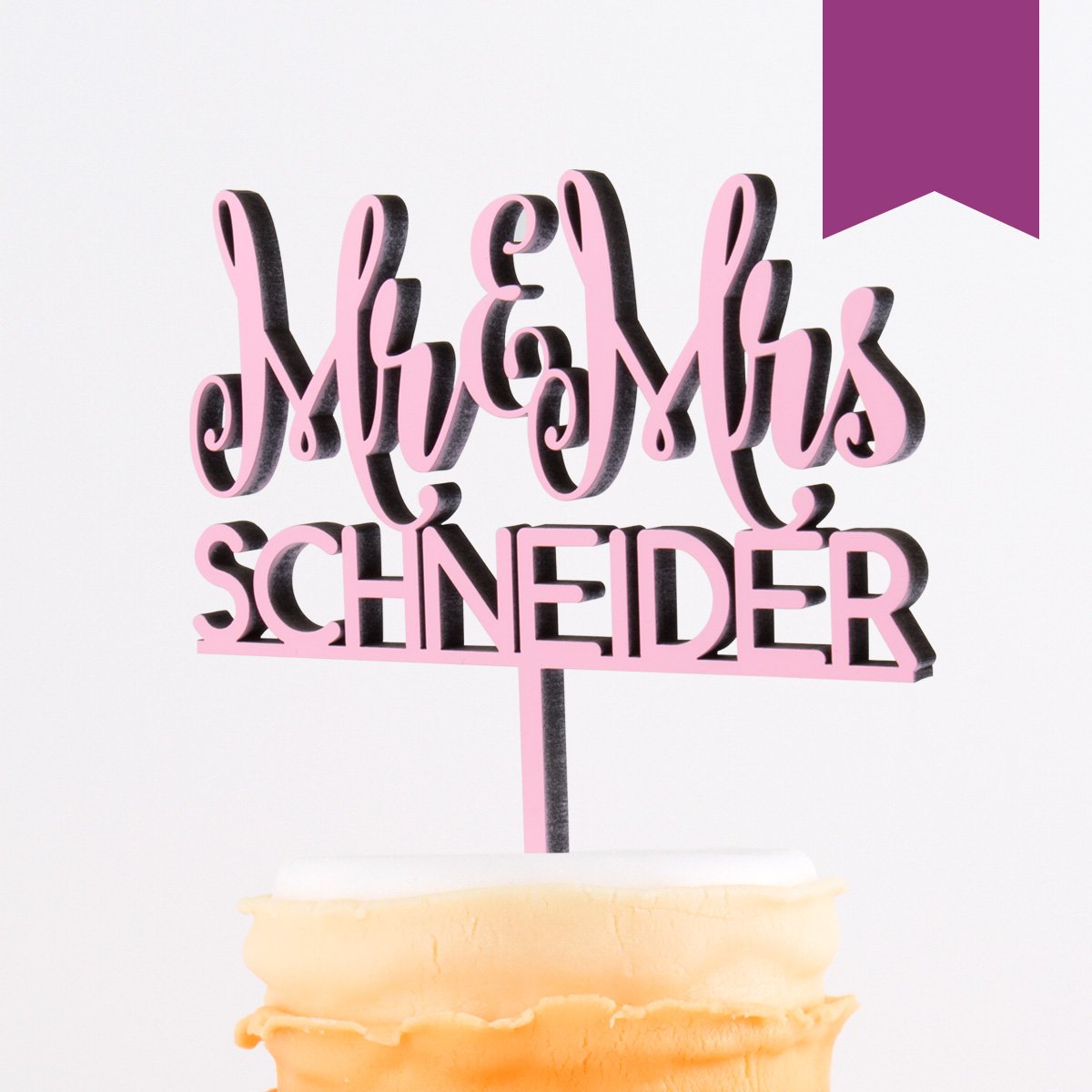 KLEINLAUT individueller Caketopper zur Hochzeit - Mr. & Mrs. Wunschname - 25cm breit - Wähle eine Farbe - Lila