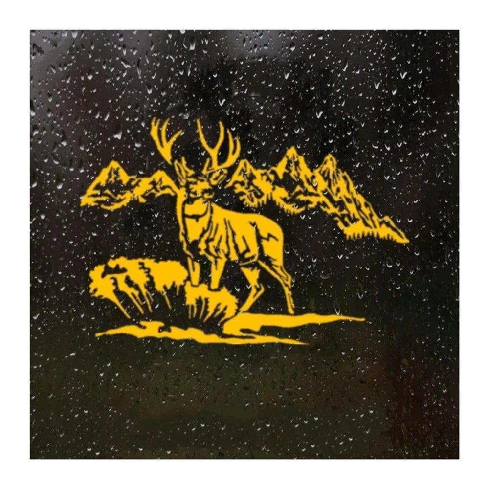 1pc Mountain Deer Hunting Vinyl Sticker Waterproof Decal for Car Body Bumper Rear Window Decor(Yellow)
