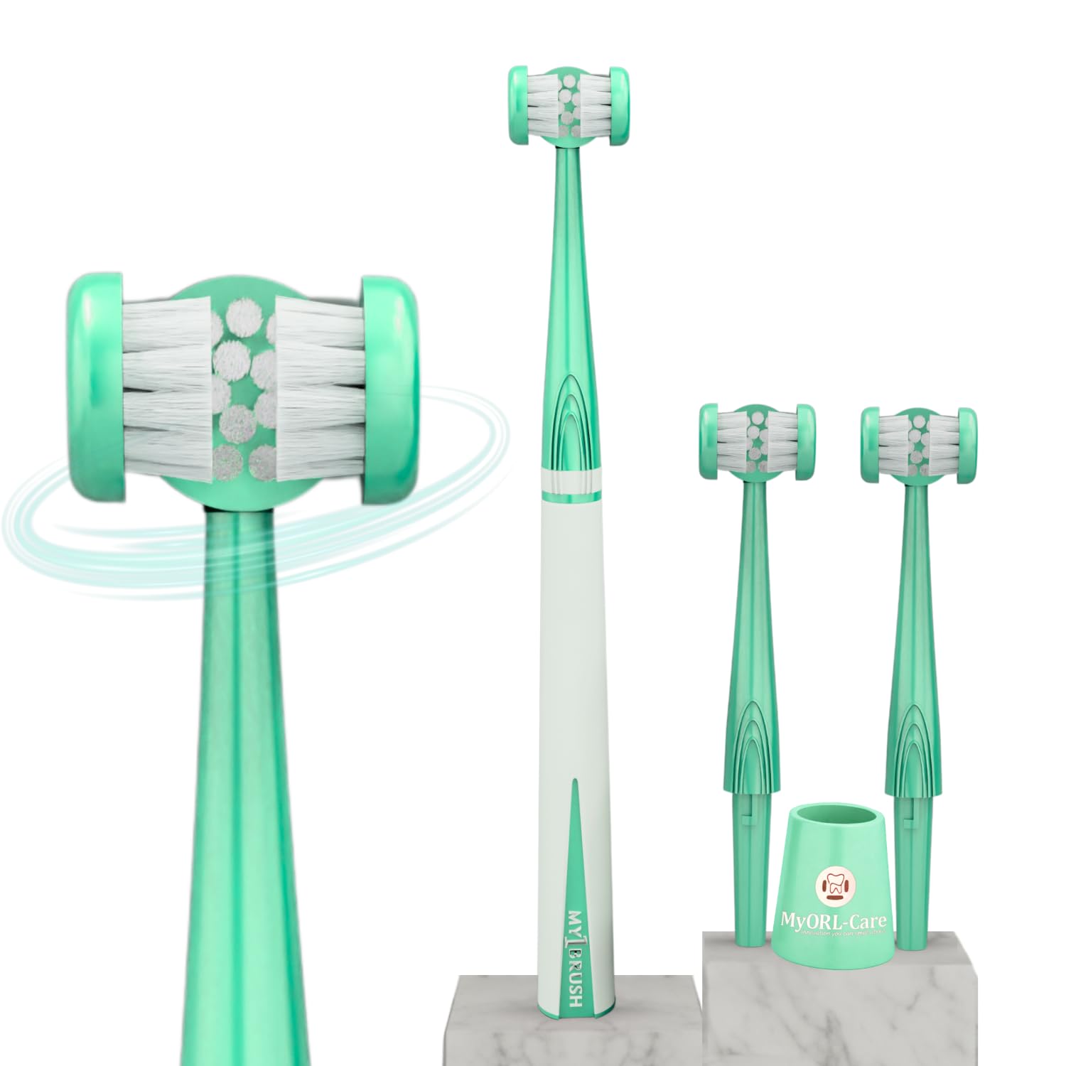 My1brush | 3 Sided Ultra Soft Toothbrush for Adults | Instant & Deep 360° Cleaning | 2 Manually Replaceable Head | Sensitive Teeth | Healthier Gums | Last for 1 Year | BPA Free (Aqua Green)