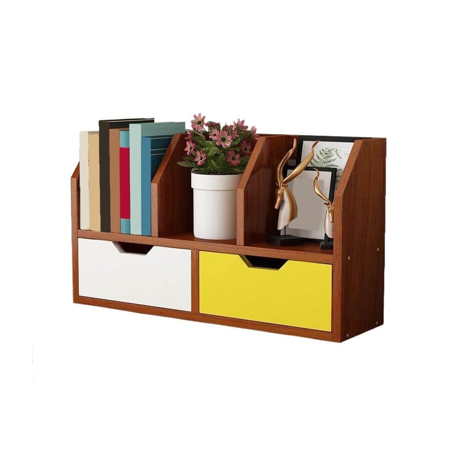 Shihan-2015 Bookcase Office Dormitory Small Bookshelf Density Board Organizer Rack with Double Drawers Display Shelf