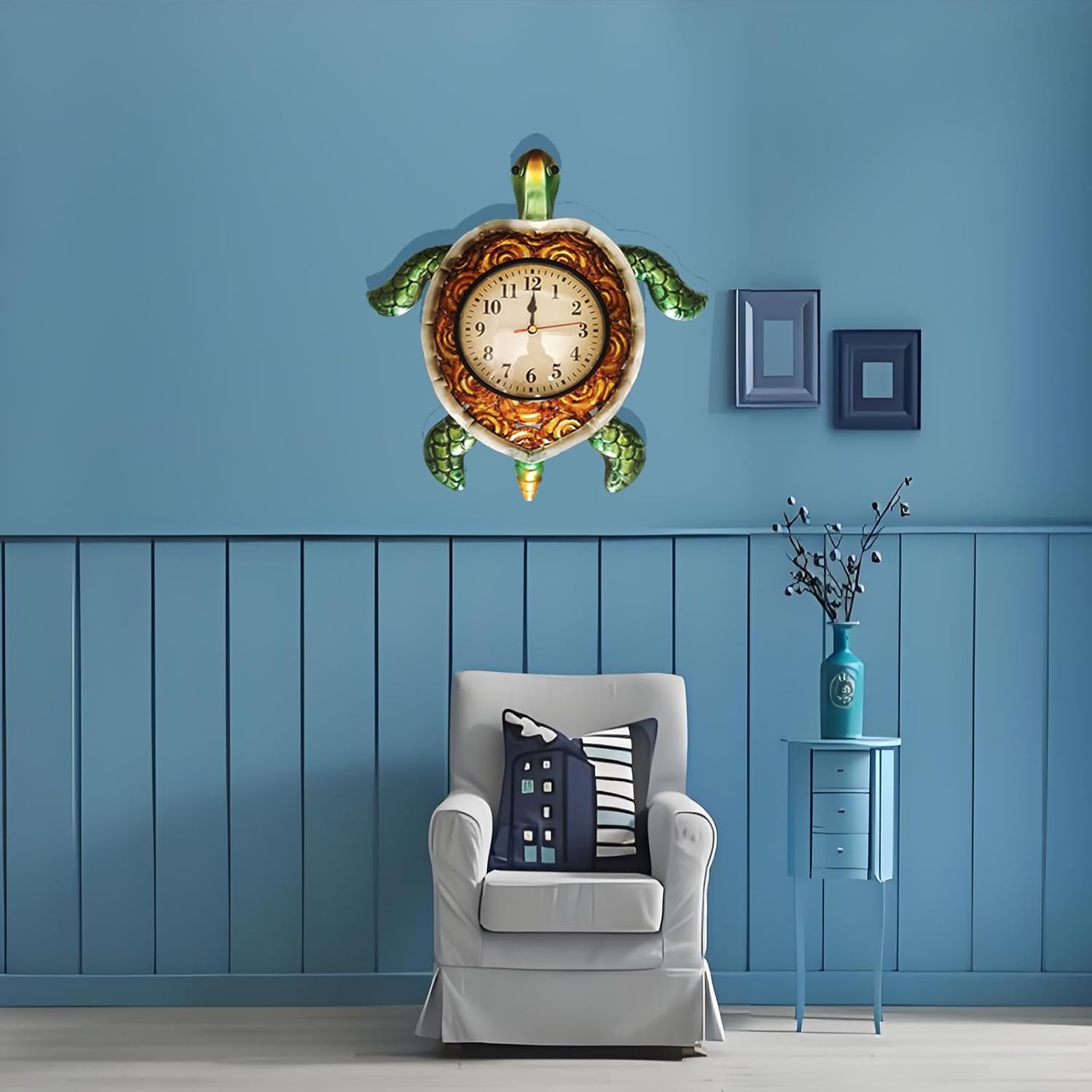TXYS Turtles Wall Clock Turtle Decor for Kitchen Teal Wall Clock Weird Clocks at Home Bathroom, Office