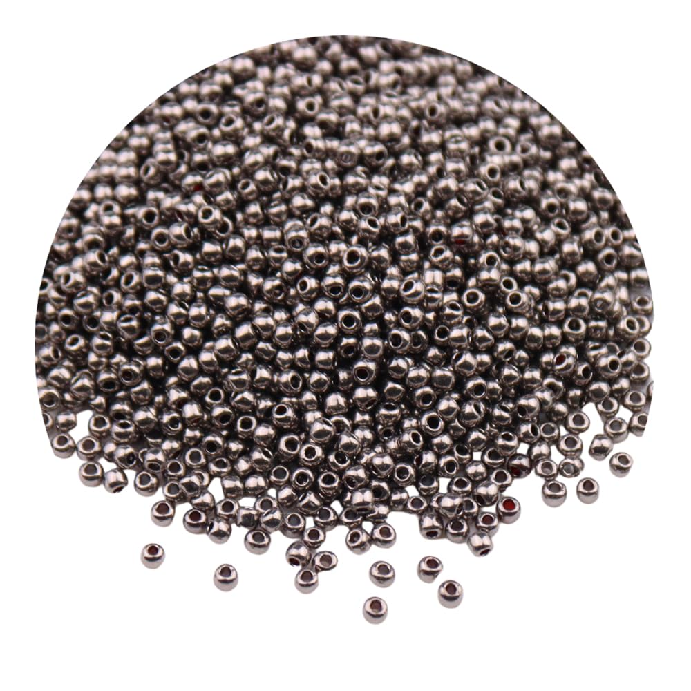 1 Pack Metallic Glass Seed Beads, 2mm Mini Glass Seed Beads for Bracelets, Crafting, Keychain, About 1000Pcs, Iron Gray