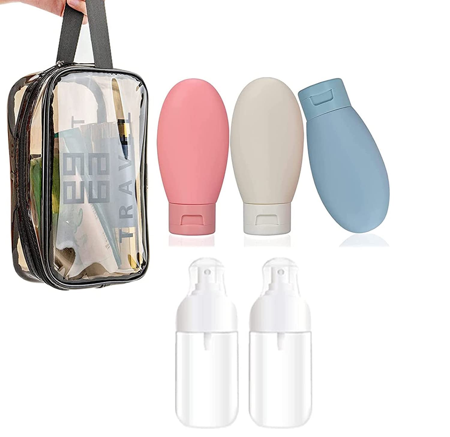 IS MUHE Travel Bottle Squeeze Toiletries Travel Container, Leak Proof Refillable Travel Accessories Skin Care Dispenser Tool for Skin Care Products Toiletries with Organizer (6pcs)