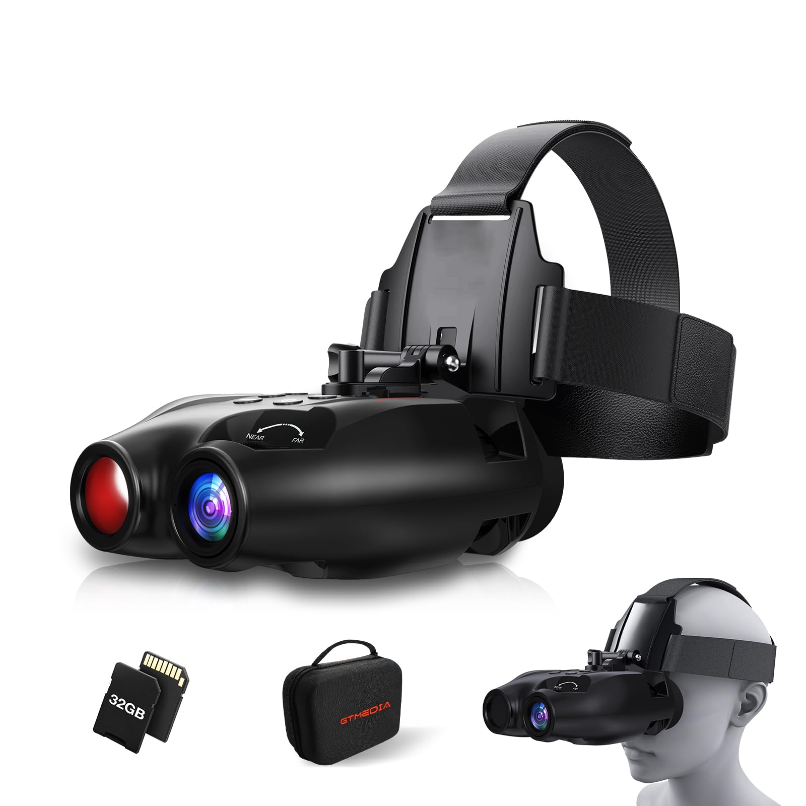 Night Vision Goggles Head Mounted Hands Free Infrared Night Vision Binoculars USB Rechargeable Night Vision Goggles with Head Strap 5X Digital Zoom 32GB SD Card Compatible with Helmet
