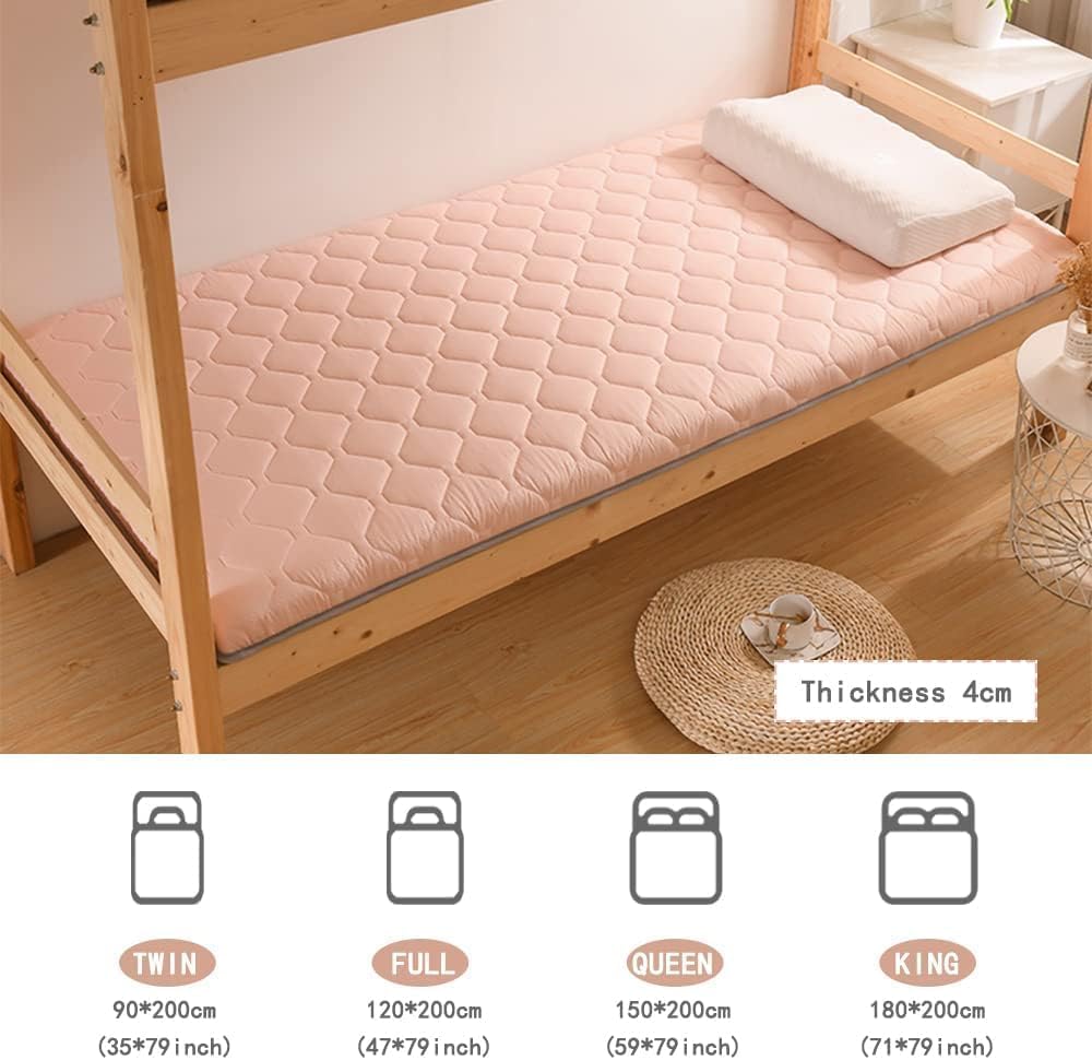 Matelas futon japonais, tapis tatami, lit simple/double/queen/king size, matelas pliable au sol, portable de voyage et de camping (rose, 90 x 200 cm)