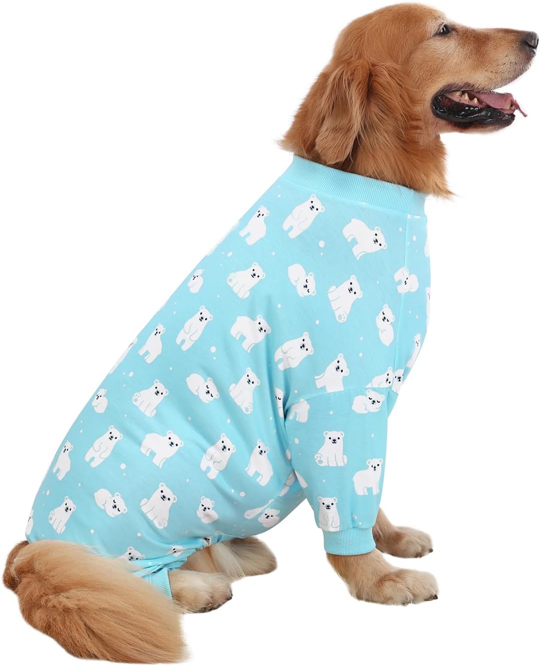 HDE Dog Pajamas One Piece Jammies Jumpsuit Pet Clothes Outfit Stretchy Lightweight Comfy Shirt Pjs for M-3XL Dogs Ducks Blue - L