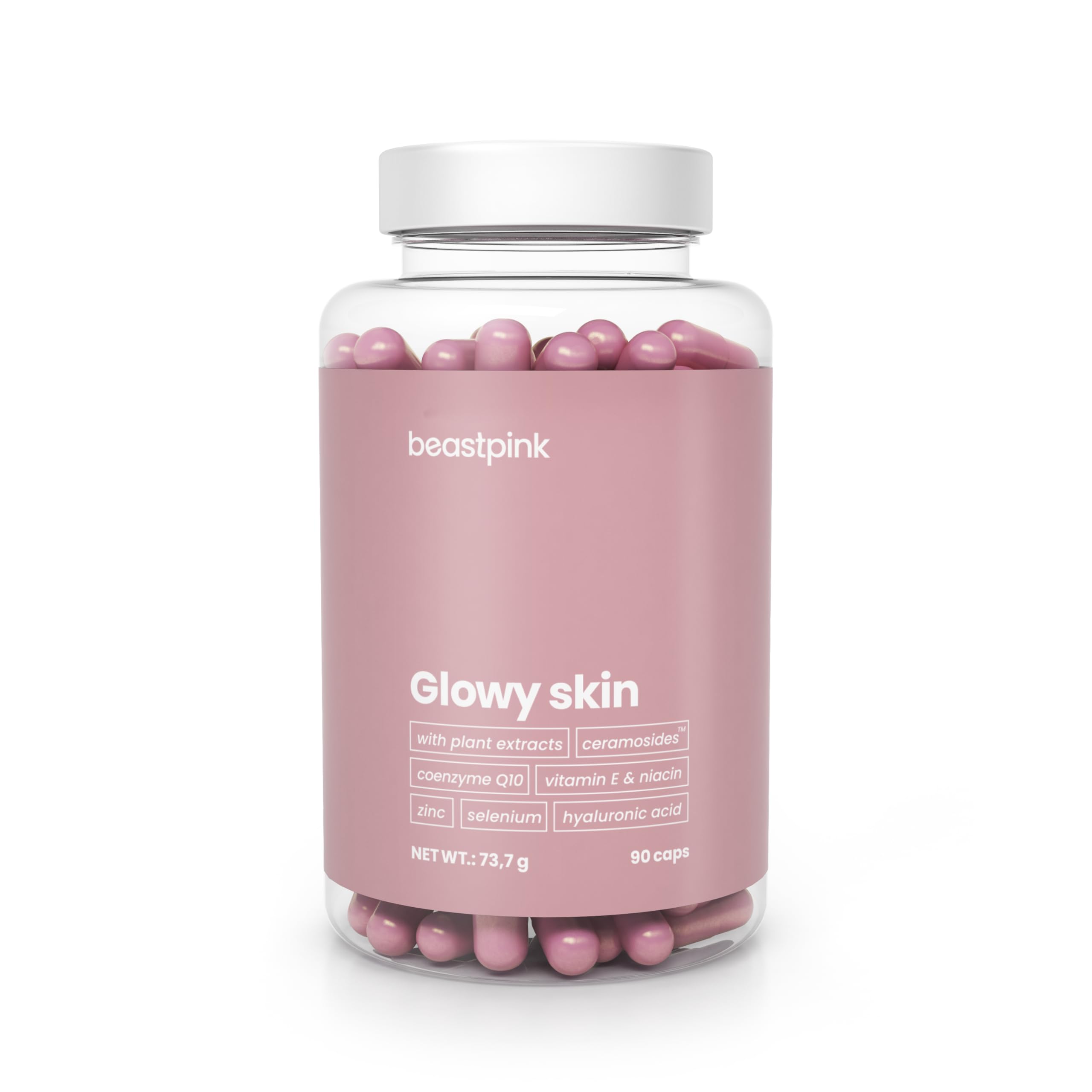 Glowy Skin - Coenzym Q10, Haut Vital, mit Hyaluronsäure, Vitamin E, Zink, Ceramide, Lipide, praktische Kapselform für strahlende Haut, 90 kaps