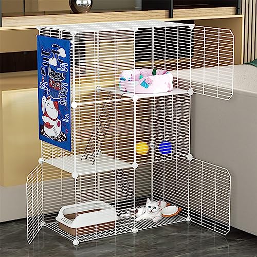 猫ケージ、屋内猫用猫小屋、猫囲い、ワイヤードッグケージ、トイレと猫ハンモック付きのDIY猫ベビーサークル、取り外し可能で折りたたみ可能、組み立てが簡単(サイズ:75 x 39 x 109cm/29 x 15 x 43インチ)