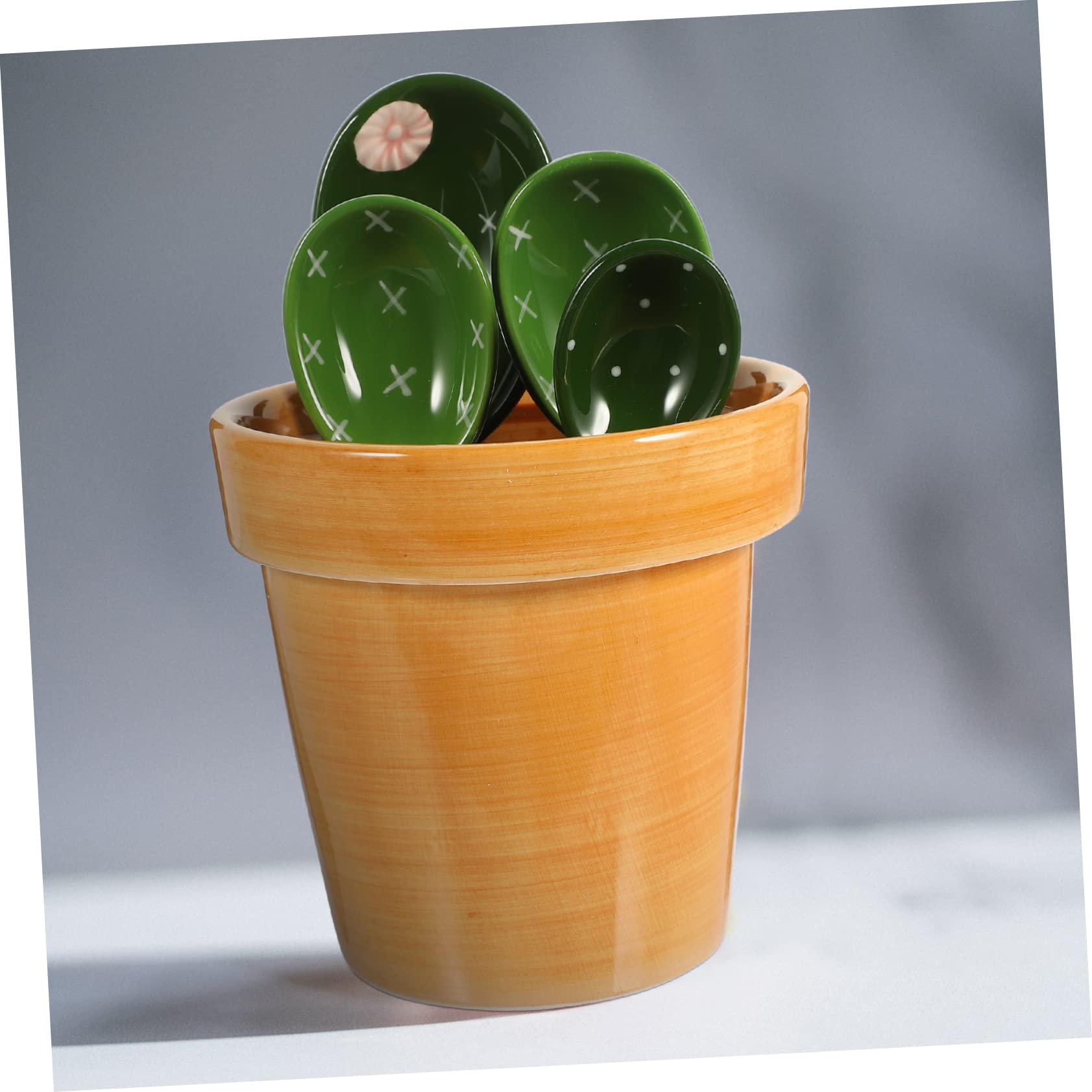 Cucharas Medidoras de Cerámica Diseño Cactus 5 Piezas Tamaño Pequeño Material Cerámico Resistente Utensilios de Cocina para Medir Ingredientes Secos y Líquidos Uso Doméstico Base