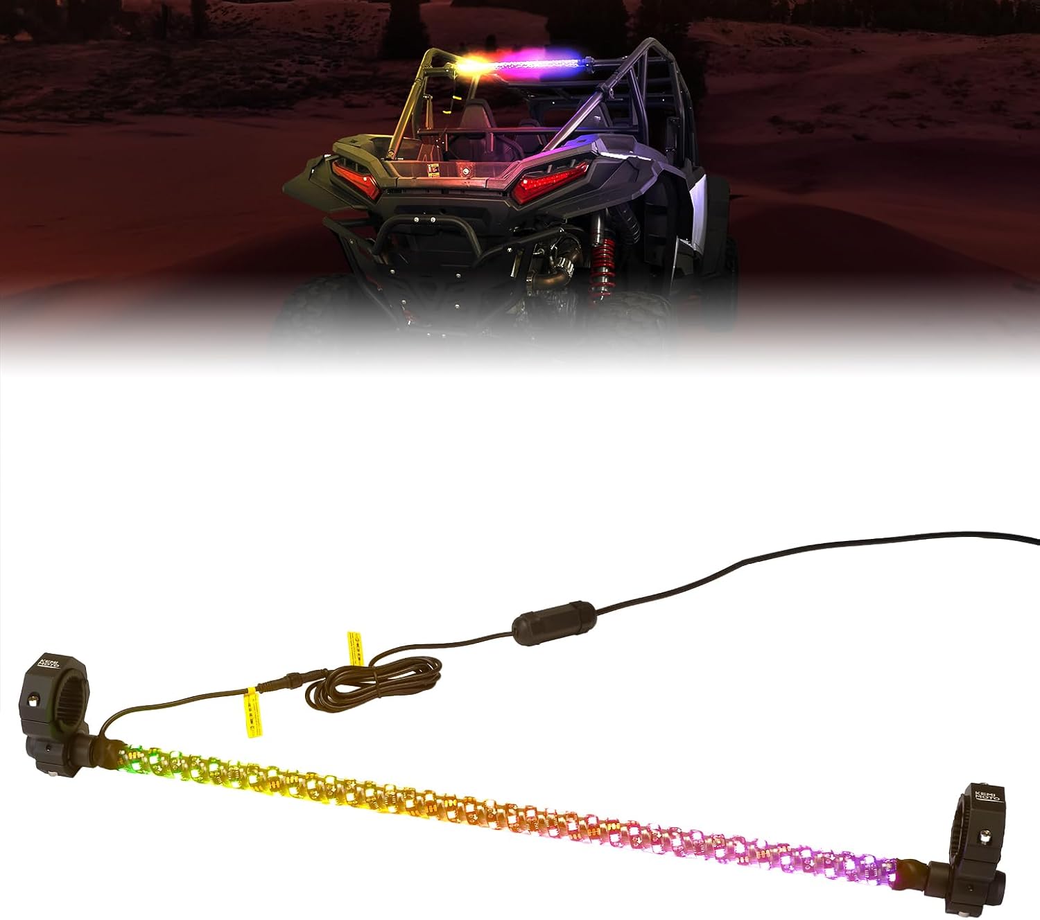 KEMIMOTO 30" LED Chase Light Bar for UTV 1.5”-2” Roll Cage, All in One with Strobe Brake Signal Light Compatible with Can-Am Maverick X3 Polaris RZR, Whip Lights Style