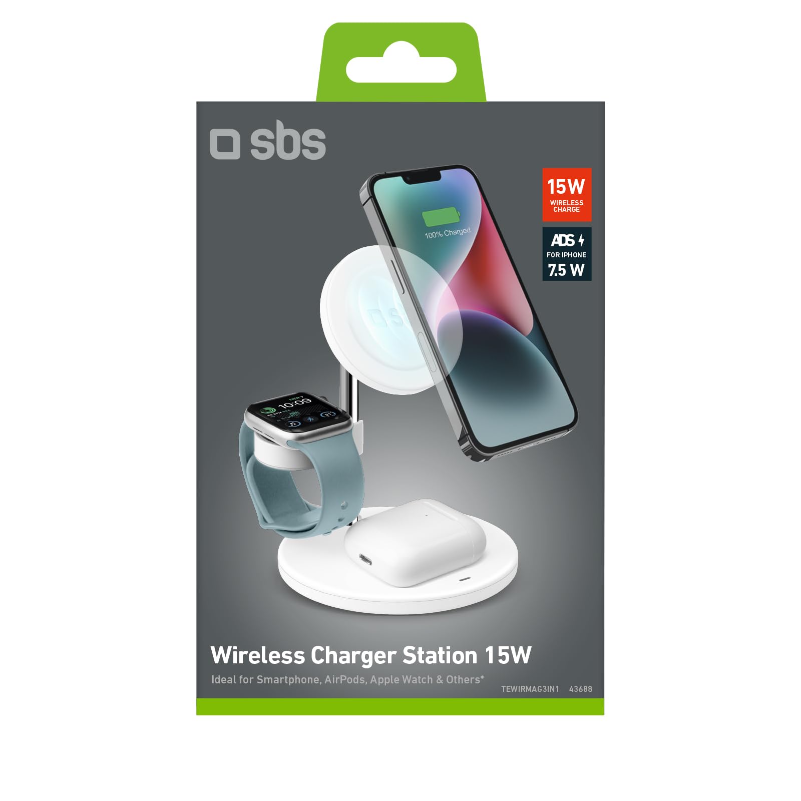 Supporto Di Ricarica Wireless 3 In 1 15W Per Telefono E Orologio - Grigio