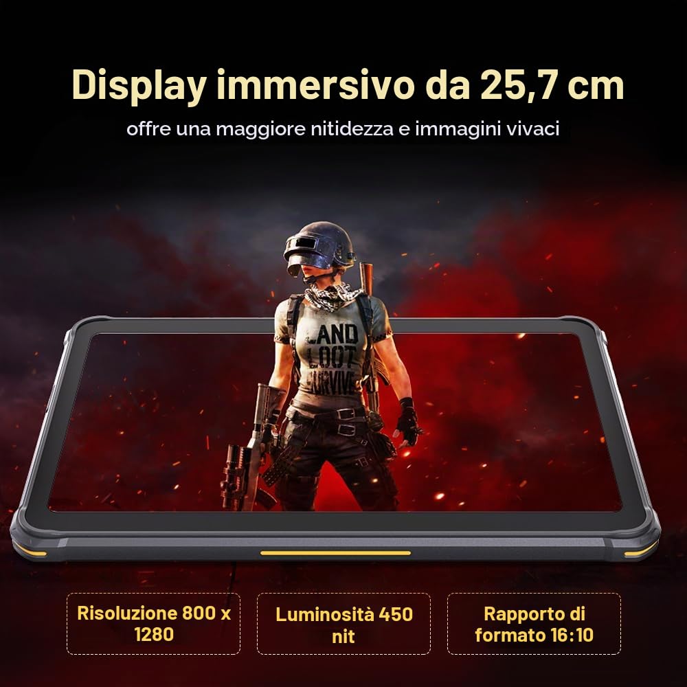 HOTWAV R10 Pro Rugged Tablet 10.1 Pollici, 20GB+256GB+1TB Octa-core, 10800mAh Rugged Smartphone, IP68/IP69K Tablet Impermeabile, 13MP+5MP, Dual SIM, 4G LTE, 5G WIFI,OTG,GPS,Face ID