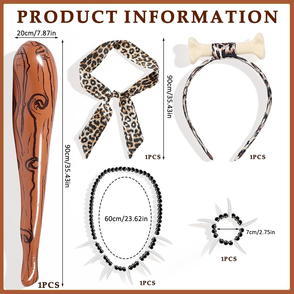 Caveman Costumes Accessories Adults & Kids 5Pcs Set - Image 2