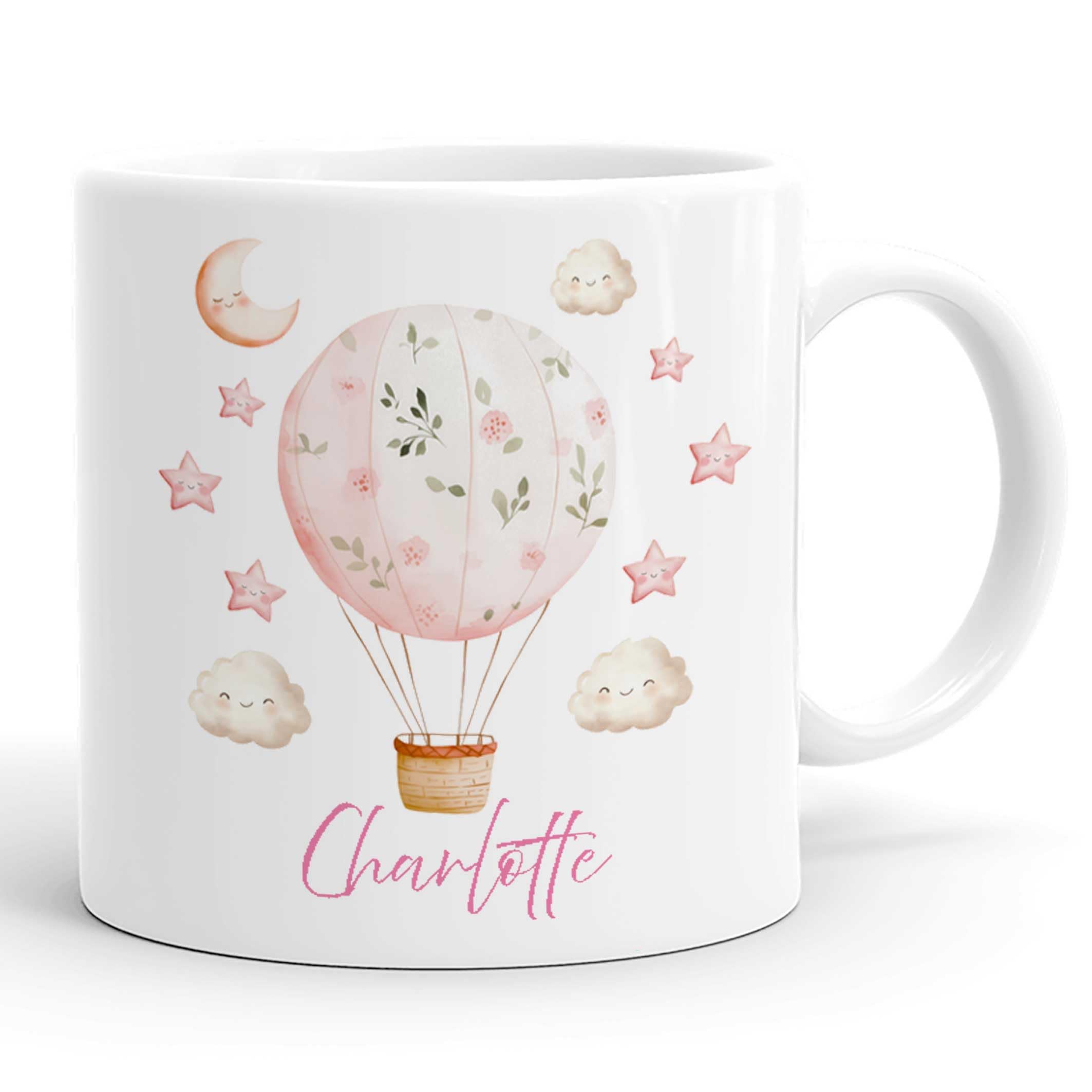 Tigerlilyprints Personalised Kids Plastic Mug with Name – Girls Unbreakable Beaker Cup 9cm – Custom Toddler Drinking Mug – Birthday, Easter Gift, Outdoor Cup for Children (Pink Balloon)