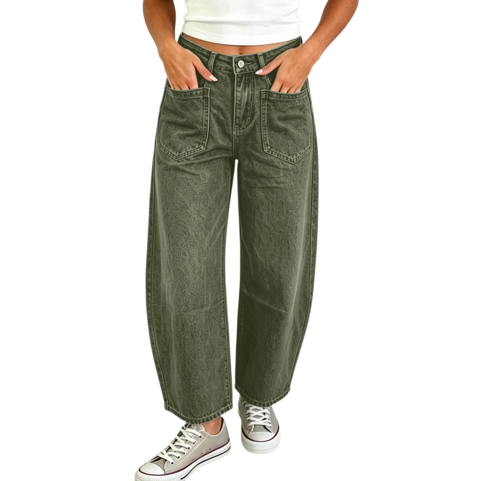 Générique Jean Femme Coupe Ample Denim Délavé Taille Haute