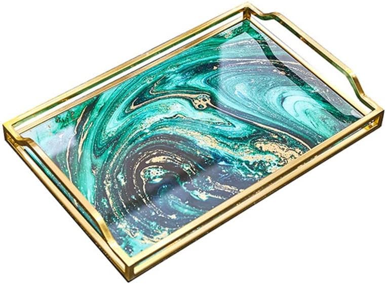 FMURY Gold Tray Decoration Rectangular Practical Living Room Coffee Table Tea Tray Restaurant Storage Tray(E)