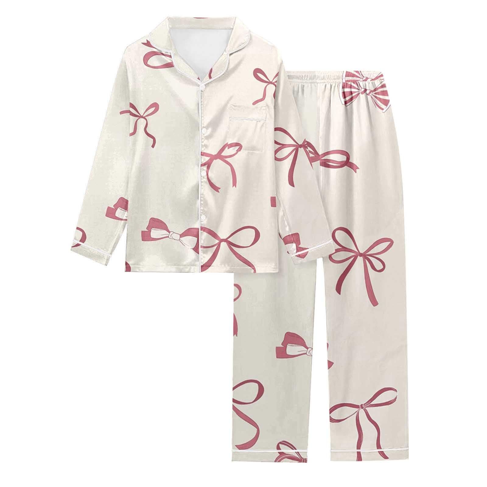 Generisch Pigiama da donna, pantaloni lunghi, set di biancheria da notte, morbido, comodo, pigiameria con scollo a V, loungewear, carino pigiameria da donna