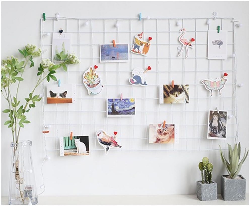 ShouYu DIY Grid Photo Wall,wall grille,Multifunction Wall Mounted Ins Mesh Display Panel,Wall Art Display Organizer,Memo Board(65 * 45cm,white)