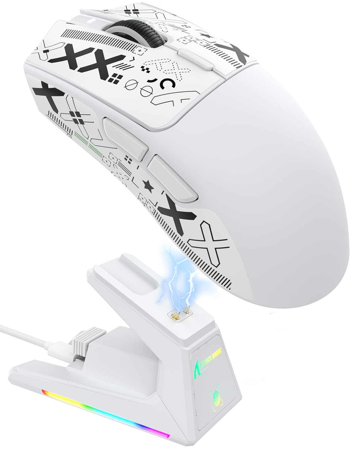 ATTACK SHARK X1 Gaming Mouse with Magnetic Charging Dock, PixArt PAW3395PRO Sensor, 40000DPI, Ultra-Light 49g, Bluetooth/2.4GHz Wireless/Wired, 100M Microswitches for PC/Xbox/Mac - White-image-15