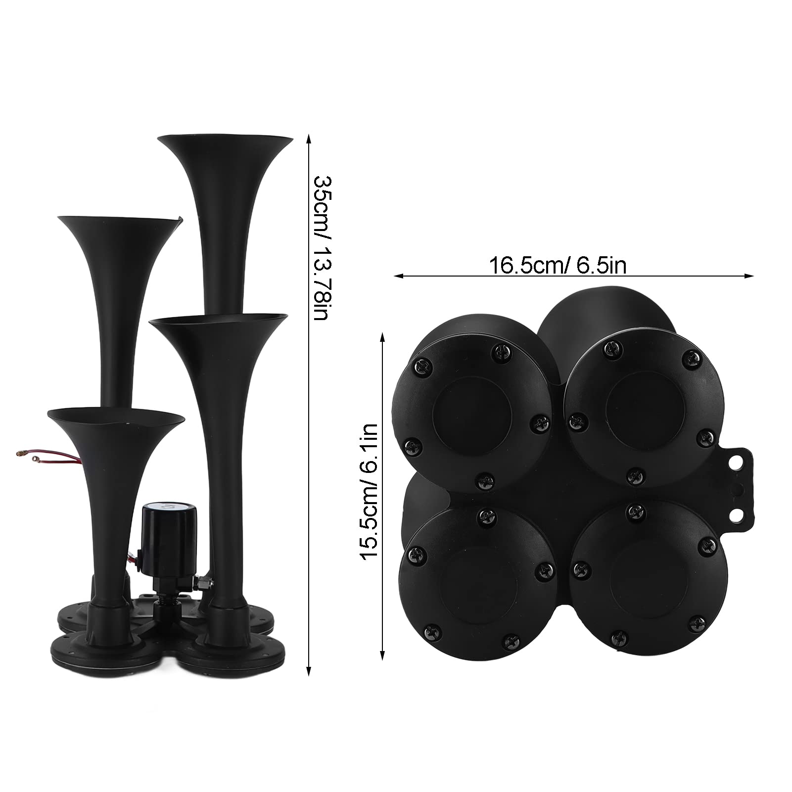 Kit de bocina de coche de 12 V con diseño de cuatro trompetas de 135 DB, metodo de bocina de aire súper ruidoso para ajuste universal en camiones, SUV, trenes y barcos,