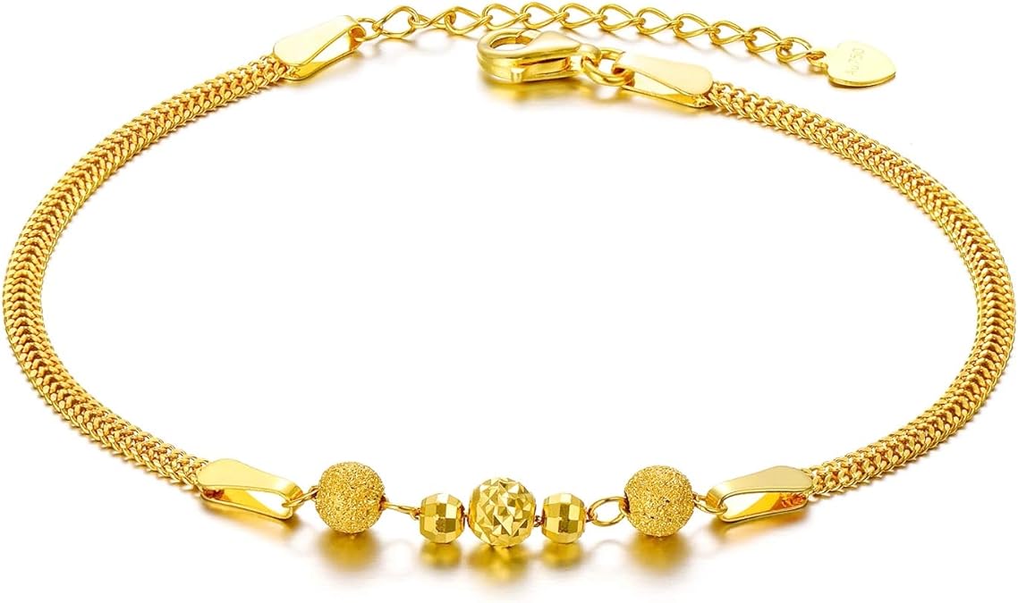 SISGEM Solid 18k Yellow Gold Bead Bracelet and Anklets for Women, Real 18 Karat Gold Fine Ankle Bracelet Jewelry for Her (2.3 mm Wide Chain, 8.6-10.2 Inch)