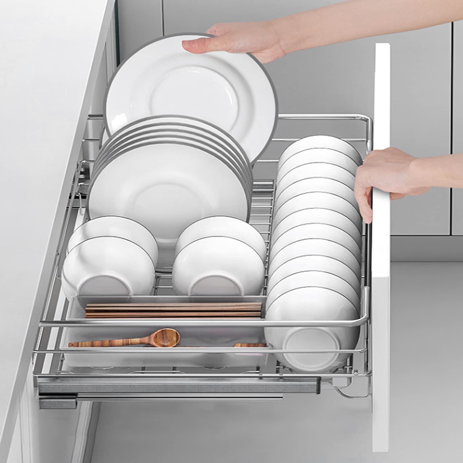 Uisebrt - 4 cassetti telescopici da cucina, 60 cm, per camera da letto, organizer, scaffali estraibili totalmente, portata 20 kg