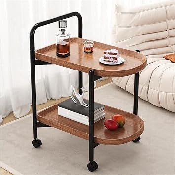 Coffee Table, Small Side Table, Modern End Table with Wheels, 2 Layers of Storage End Tables, Movable Trolley for Bedroom, Living Room, EntrywayBrown