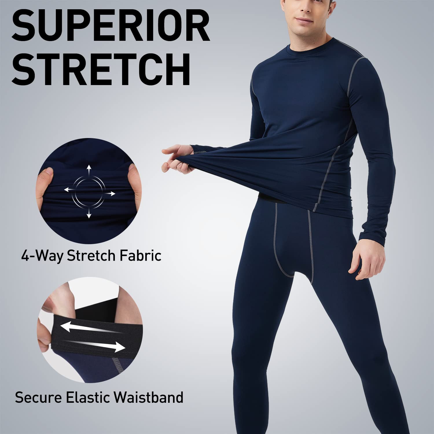 Arcweg Set Intima Termica Uomo Fodera in Pile Traspirante Calzamaglia Abigliamento Biancheria Intima Termica Elastica Maglia Calda Manica Lunga Tuta Inverno Pantalone Calcio Sci Running