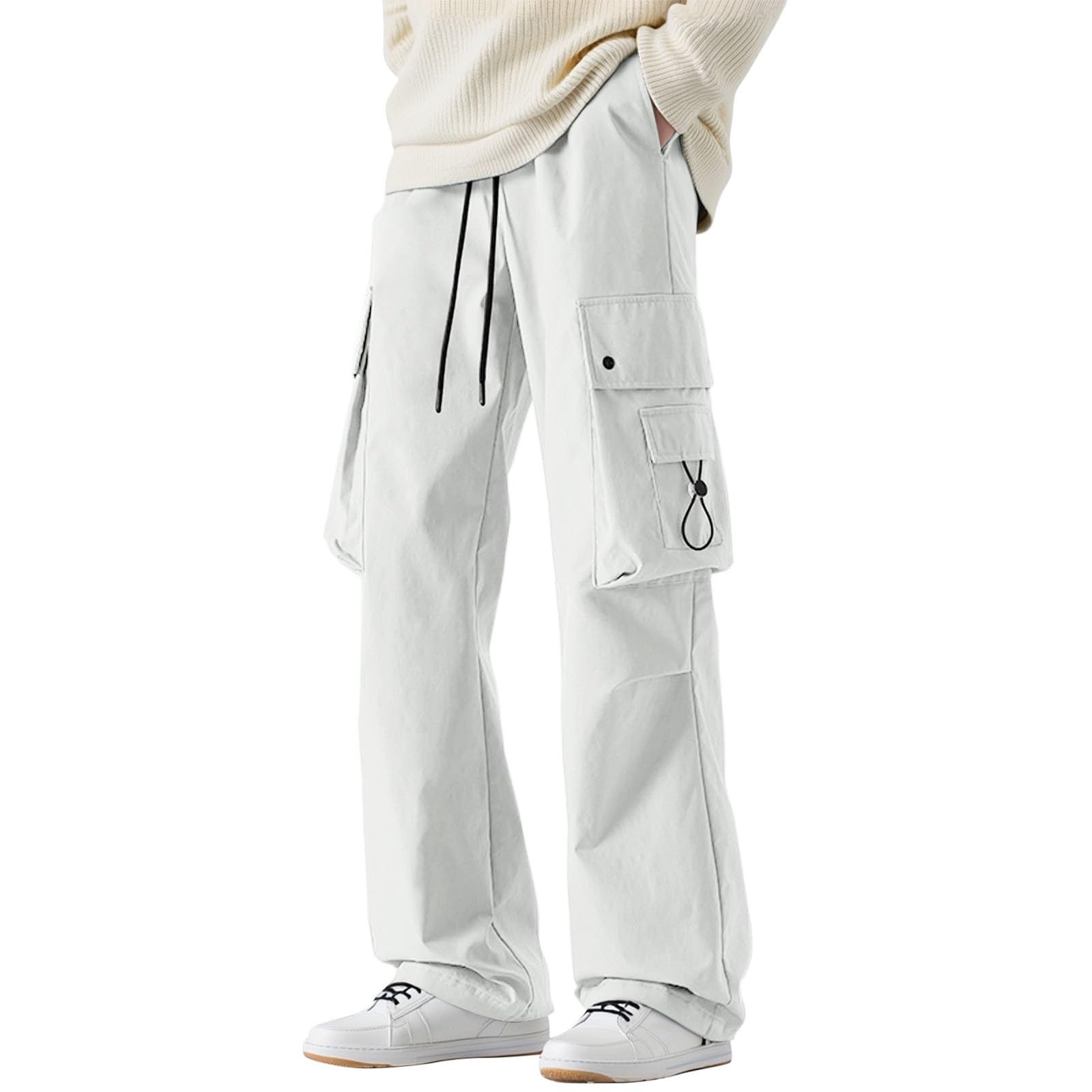Pantalon décontracté uni à poches multiples stretch confortable WWricotta
