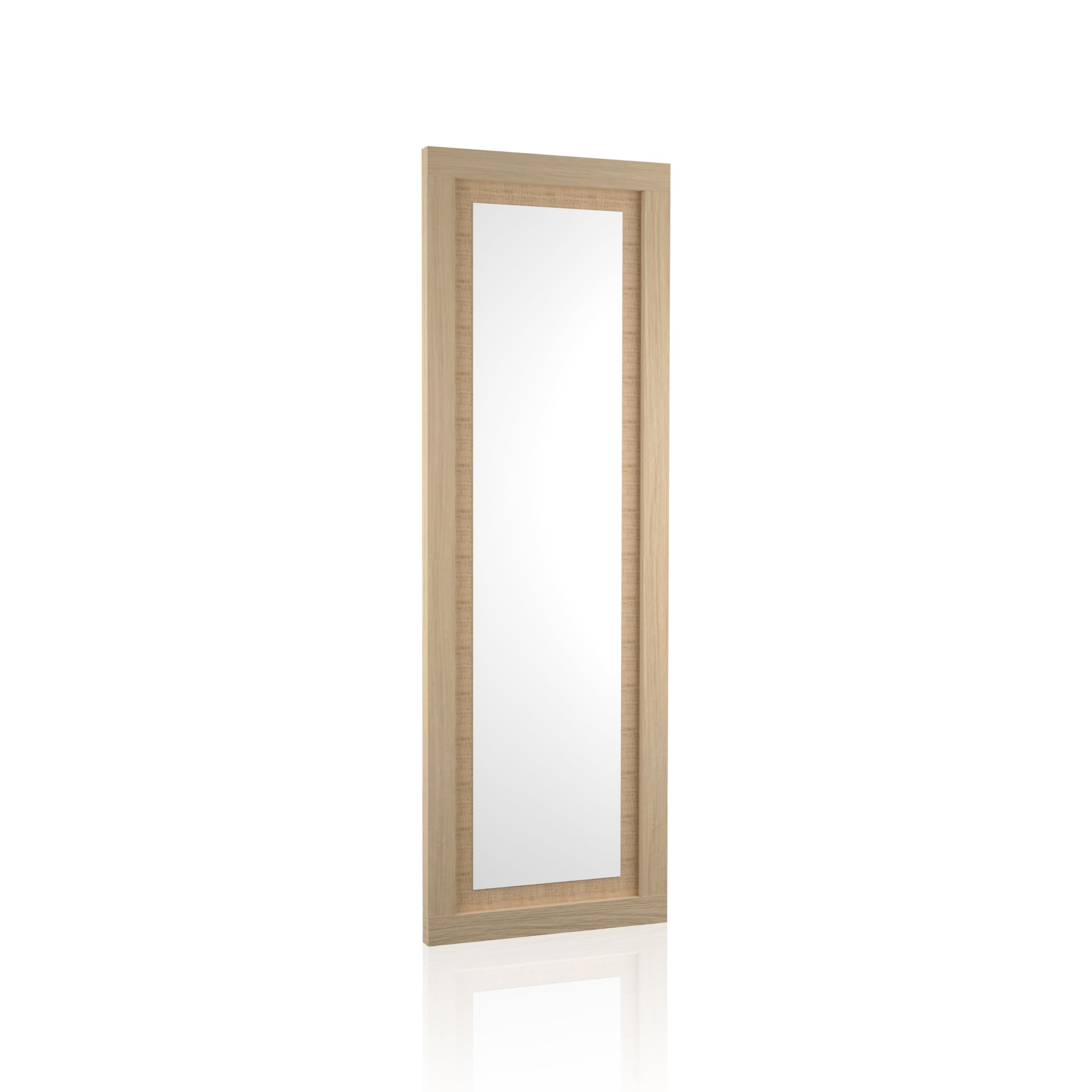 duehome | Espejo Mural Rectangular, Espejo de Pared, Modelo Kira, Acabado en Color Tofe y Textil, Medidas: 60 cm (Ancho) x 180 cm (Alto) x 3,5 cm (Fondo)