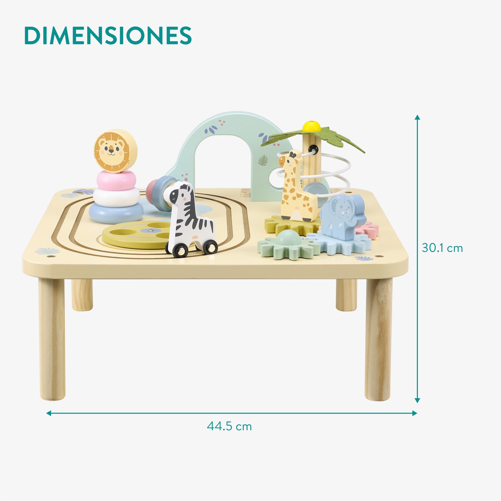 Navaris Mesa de Actividades Madera - Mesa Infantil de Juegos para Niños +44,5 cm Altura - Mesa Interactiva Bebe - Mesa Sensorial de 45 x 30 cm para Jugar - Mesa de Actividad Bebe