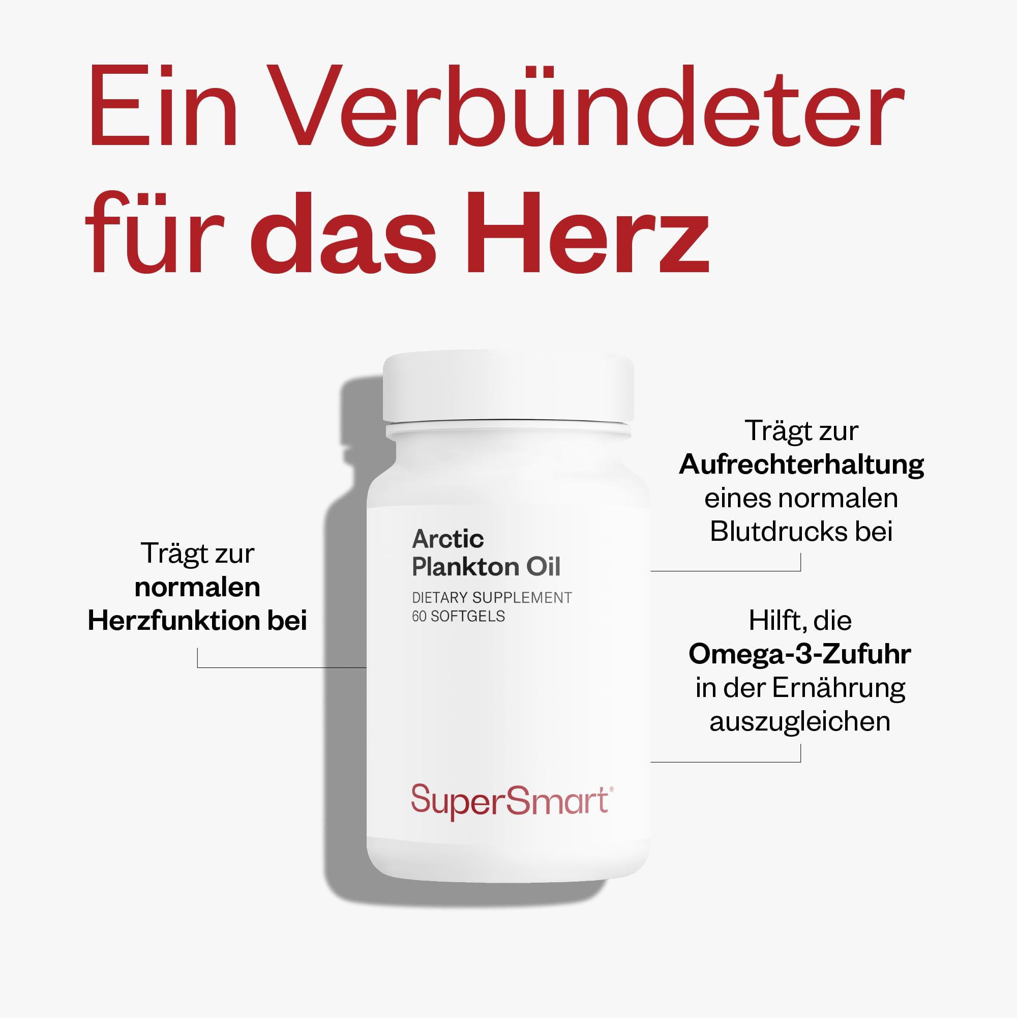 SuperSmart - Arctic Plankton Oil - Krillöl (Zooplankton) mit Omega-3-Fettsäuren - EPA, DHA & SDA - Unterstützt ein gesundes Herz-Kreislauf-System | Nicht GVO & Glutenfrei - 60 Softgels
