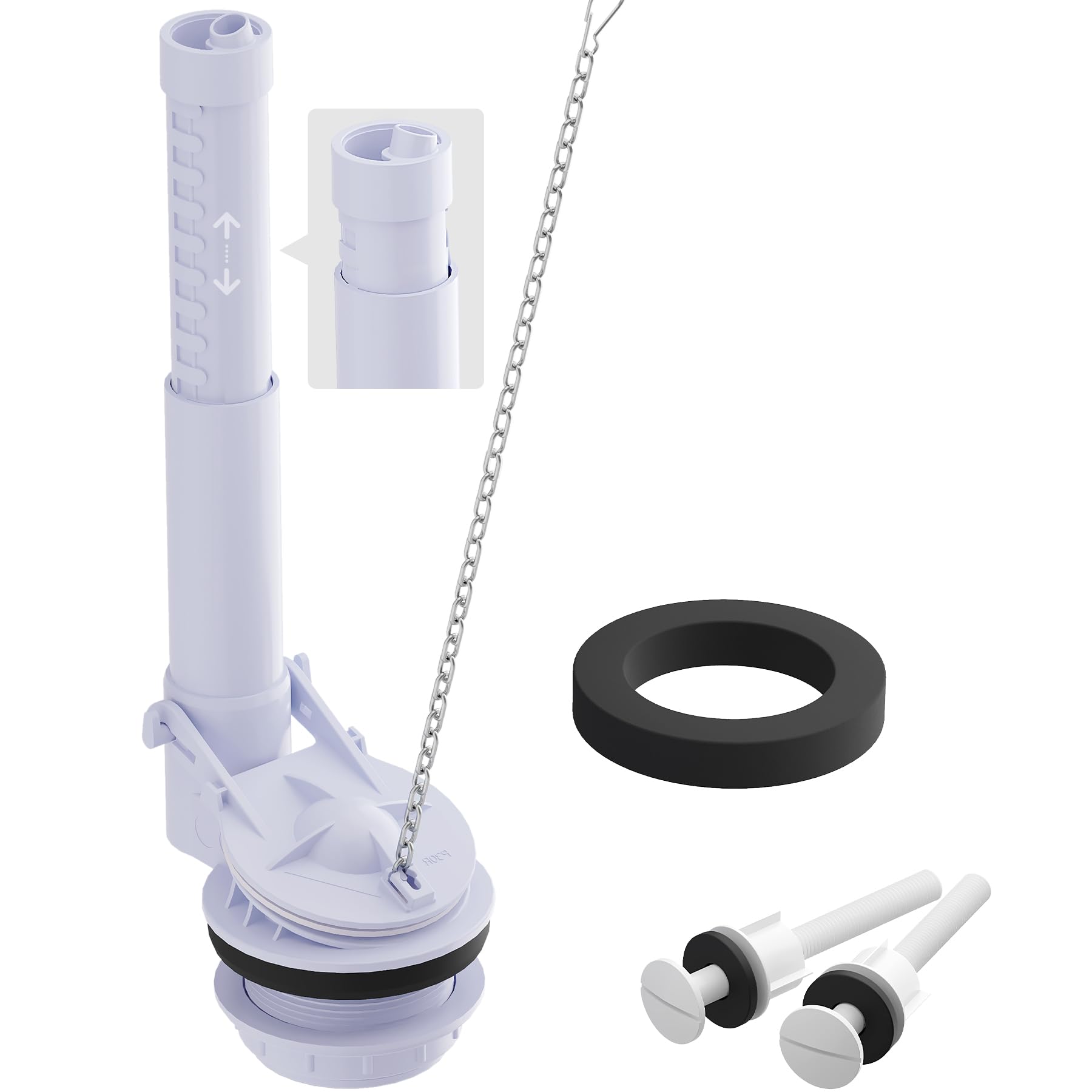Photo 1 of 2-Inch Toilet Flush Valve Replacement Kit with Tank Bolts & Gasket, Adjustable Overflow Tube, Compatible with Kohler/American Standard & Most Two Piece Toilets, Easy DIY Installation