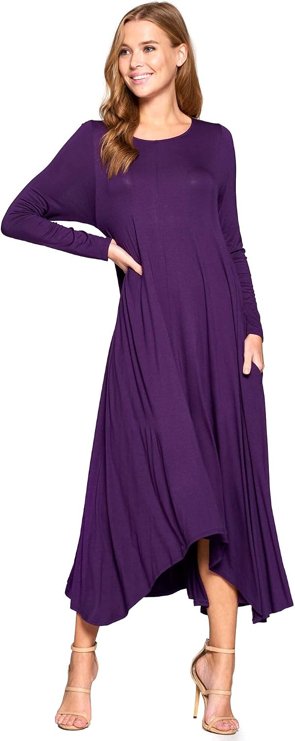 12 Ami Solid Long Sleeve Pocket Loose Maxi Dress (S-XXXL) - Made in USA