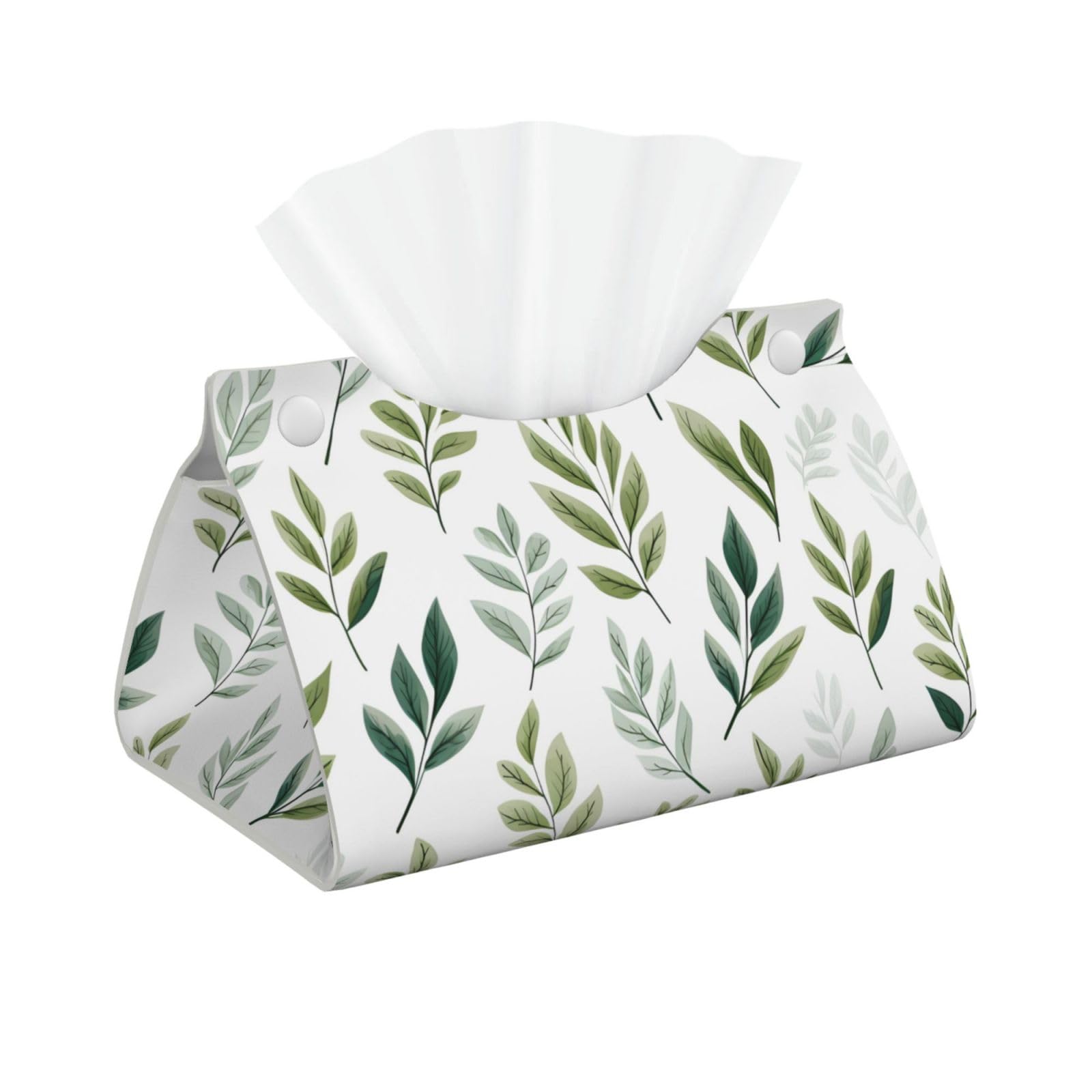 PU Leather Tissue Box Cover Rectangle Issue Box Cover, Watercolor Leaves Green Plant Modern Tissue Holder Paper Organizer for Bathroom Living Room Bedroom Car Office Decor
