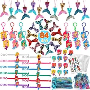 Tacobear 84 stks Mermaid Party Bag Fillers Zeemeermin Armband Sleutelhanger Ring Ketting Haar Clip Sticker Gift Bag…