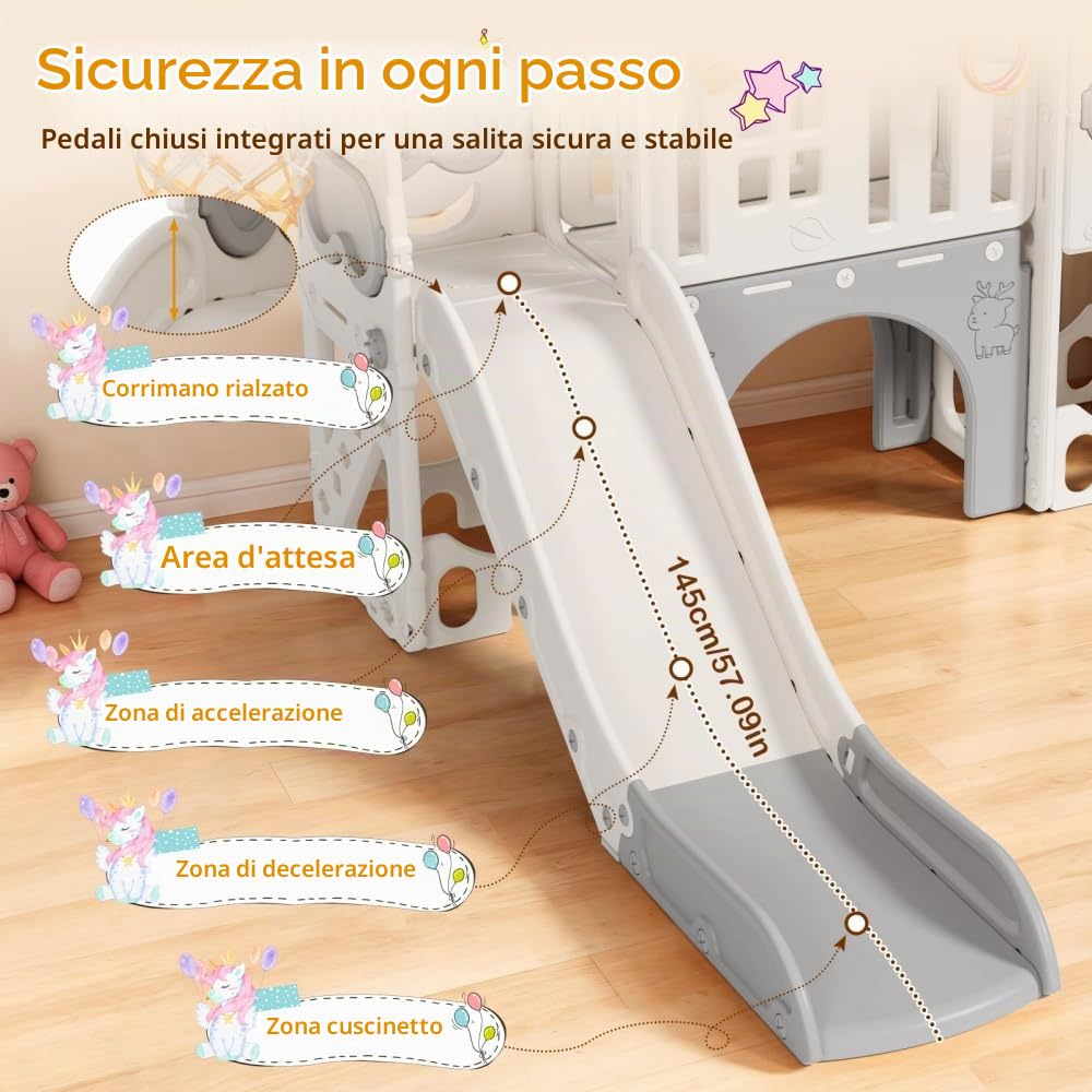 11 in 1 Scivolo per Bambini con Canestro da Basket,Palla e Telescopio Giocattolo, Set Giochi per Interni ed Esterni, per Bimbi Piccoli e in Età Prescolare