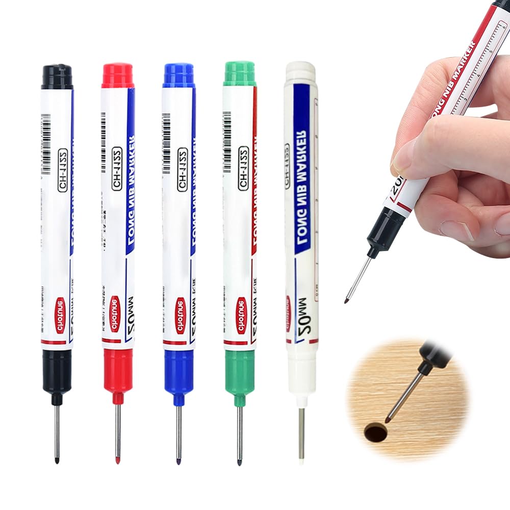 Long Head Deep Hole Marker, 2024 Upgrade Permanent Markers Carpenter Ink Marker Pens, Waterproof Colorful Carpenter Pen Construction Markers Marking Tool for Bathroom Woodworking (Multicolor)