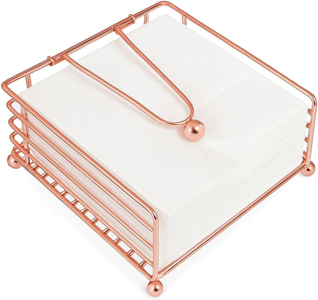 CentraLit Napkin Holder for Dining Table - with Weighted Arm - Modern Tissue Paper Organiser Tissue Roll Holder for Kitchen, Restaurant, Farmhouse, Diwali Decoration - Hotel Tableware (Rose Gold)