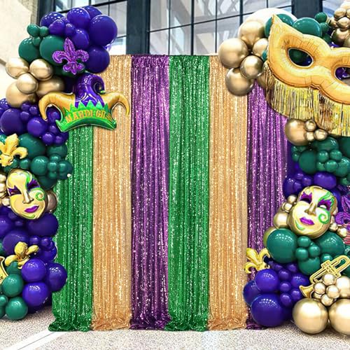 Image of Purple Sequin Backdrop 2 Pieces 2ftx8ft Wedding Glitter Curtain Backdrop Arch Fabric Drapes for Baby Shower Birthday Party Decoration