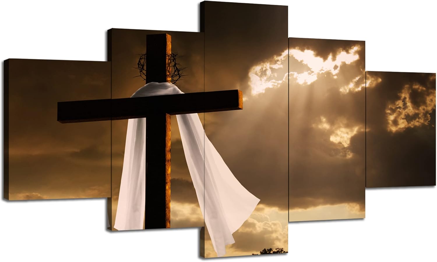 Holy Light Cross Wall Art for Church Christian Crosses Painting Wall Decor Poster Easter Canvas Print Jesus Christ Spiritual Picture Frame Home Dining Room Bedroom Decoration(60''Wx32''H)