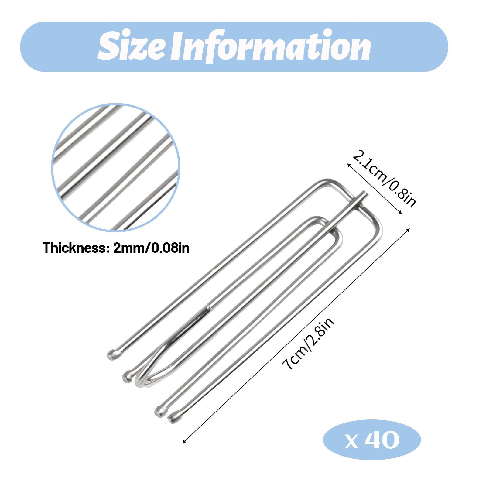 40 Pack Pinch Pleat Curtain Hooks, Stainless Steel Header Tape Pins, Heavy Duty Metal Curtain Hooks for Window Door Bathroom (Silver) - Image 2