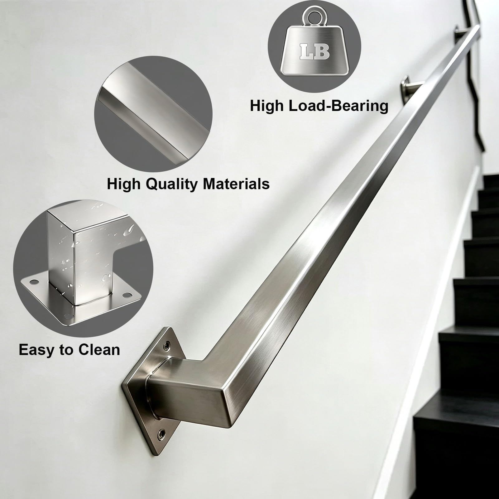 Barras de Apoyo para Ducha, pasamanos Antideslizantes para escaleras, 1 2 3 4 5 6 Metros, pasamanos de Acero Inoxidable para escaleras Interiores y Exteriores, Montaje en Pared (2
