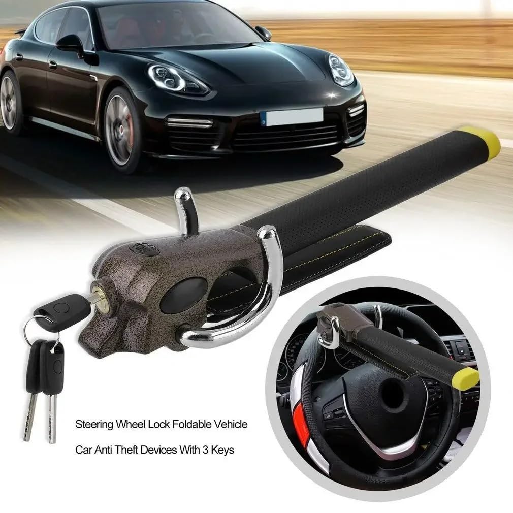 Antivols auto Verrou antivol pour volant de voiture, en acier inoxydable audacieux, pliable, sécurité, Protection verrouillage