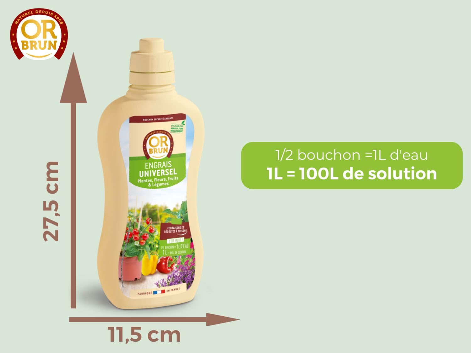 OR BRUN Engrais Universel - 1L - Nourrit Les Plantes & Améliore La Floraison - Fabriqué En France - Utilisable En Agriculture Biologique OBRECLUNI1 (Lot de 3)