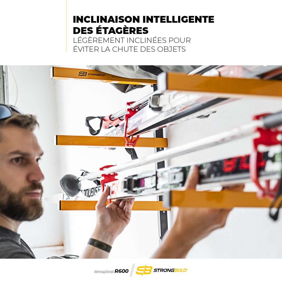 StrongRack R600 Étagère Murale Charge Lourde | Rangement Garage et Atelier à 6 Niveaux | Support Mural pour Bois, Skis et Organisateur d'Outils de Jardin