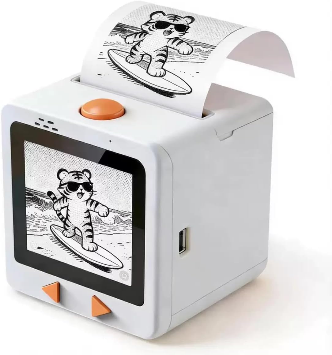 Smart AI Voice Sticker Printer Box, Mini Thermal Label Printer with Display, Inkless Portable Sticker Maker for Home, Office, Study & DIY Projects, 5 Rolls Paper Included