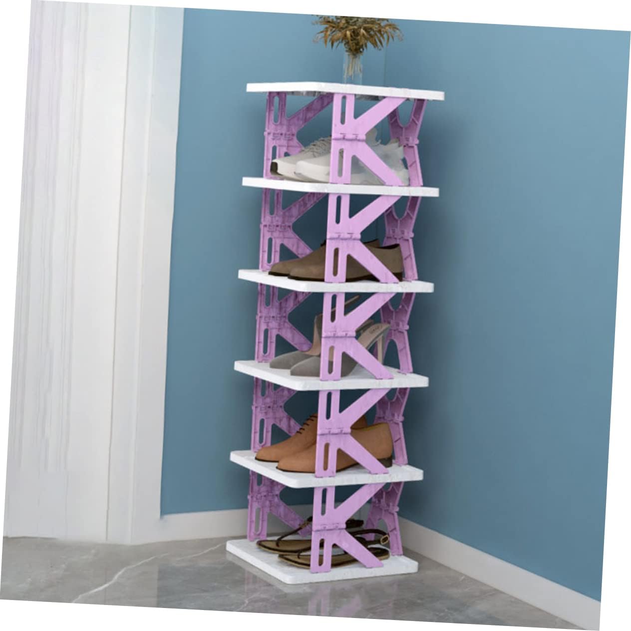 PRETYZOOM Folding Shoe Rack Organizer for Entryway Space-Saving Vertical Shoes Storage Multi-Function Easy Assembly for Kids and Adults Sturdy Indoor Use